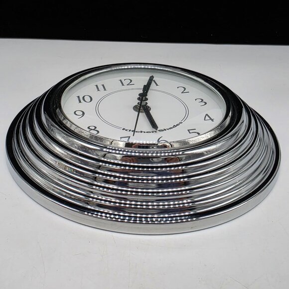 Kitchen Shades Wall Clock With Ribbed Silver Chrome Frame With Convex Glass 8.5" - Picture 6 of 9